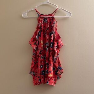 Parker Floral Coral Sevilla Ruffle Tank
